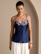 [Azul Oscuro] SilkSilky-ES Spaghetti Strap V Neck Top de tirantes 001