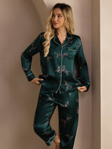 [Cebra Esmeralda] SilkSilky-ES Long Sleeve Lapel Collar Pijamas de mujer 004