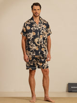 [Dragón Negro] SilkSilky-ES Short Sleeve Cuello de Muesca Pijamas de hombre 003