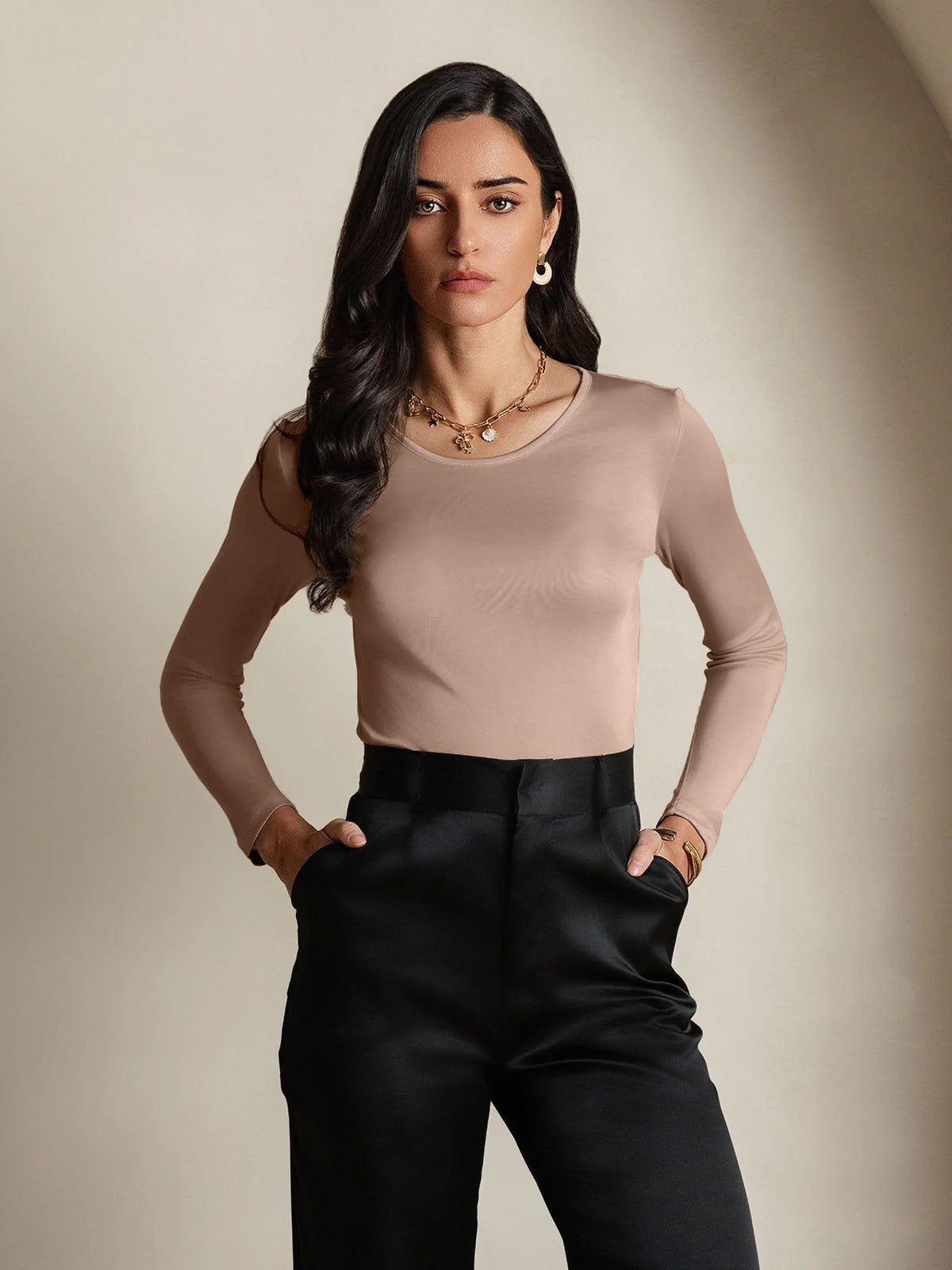 [Café] SilkSilky-ES Seda Womens T-Shirt 001