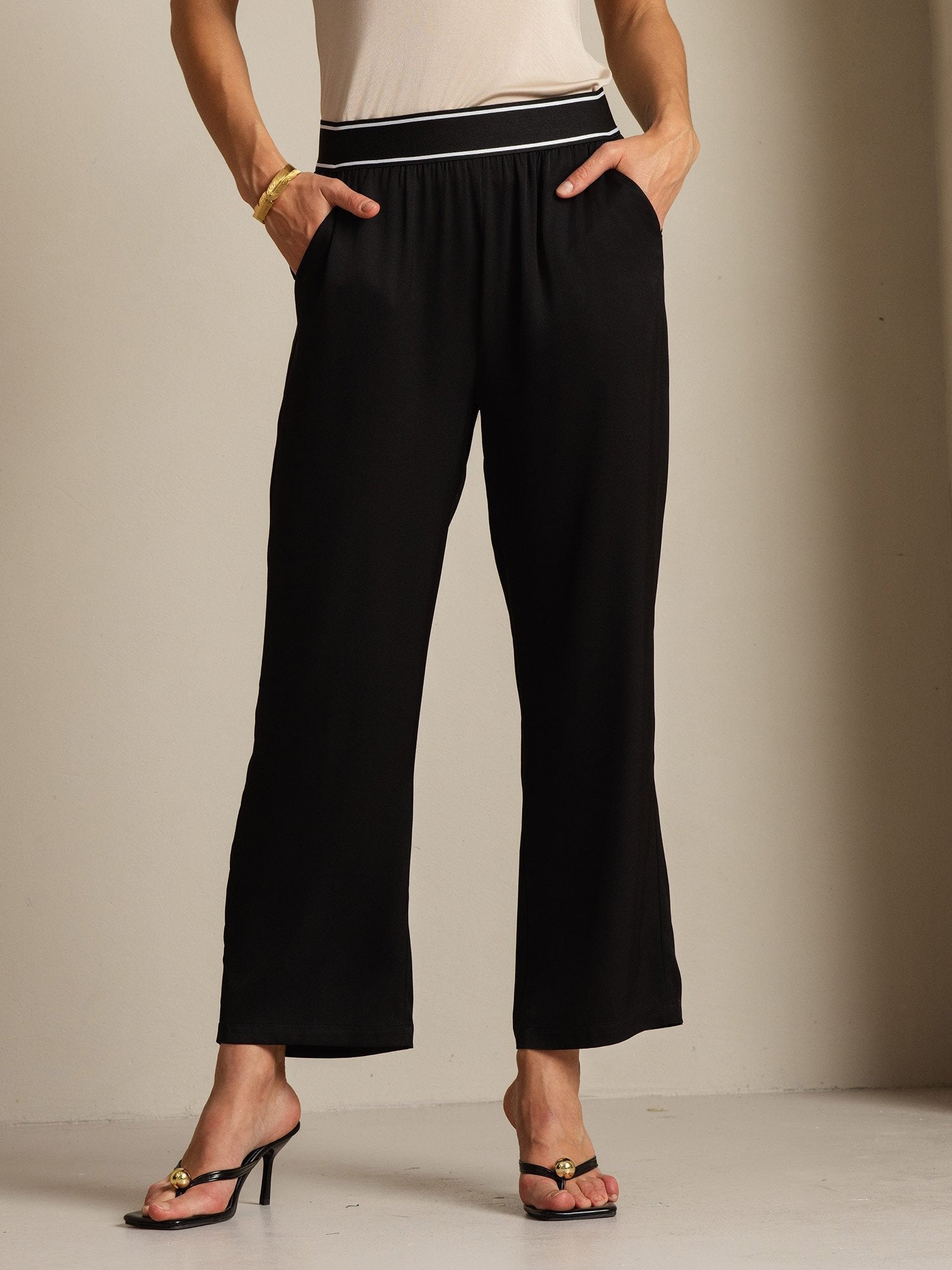 [Negro] SilkSilky-ES 22Momme Seda Womens Pants 009