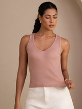 [Rosa] SilkSilky-ES Sleeveless Deep V Neck Top de tirantes 003