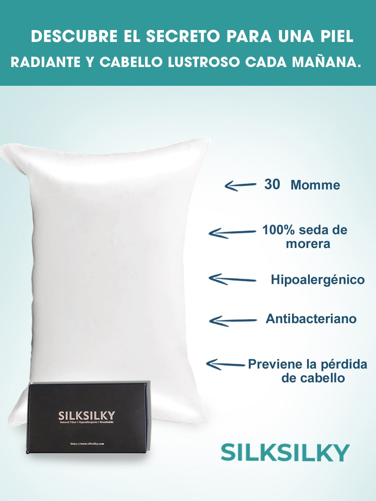 SilkSilky ES 30Momme Seda Pura Pillowcase Blanco 002