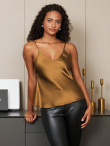 [Café] SilkSilky-ES Spaghetti Strap V Neck Top de tirantes 005