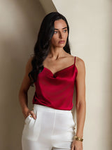 [Vino] SilkSilky-ES 19Momme Spalline Sottili Cuello Drapeado Top de tirantes 003