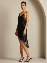 [Negro] SilkSilky-ES Seda Pura Dress 005