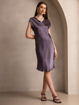 [Gris Púrpura] SilkSilky-ES Cap Sleeve V Neck Camisón 001