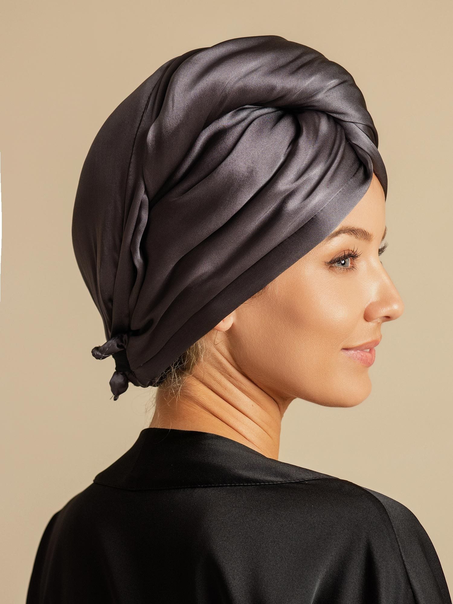 [Gris Oscuro] SilkSilky-ES Seda Pura Hair Towel Wrap 004,
