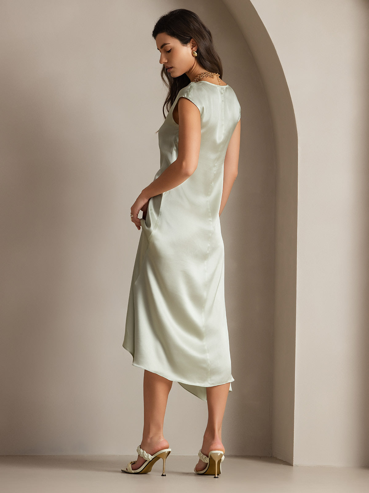 [Verde Claro] SilkSilky-ES 19Momme Seda Dress 001
