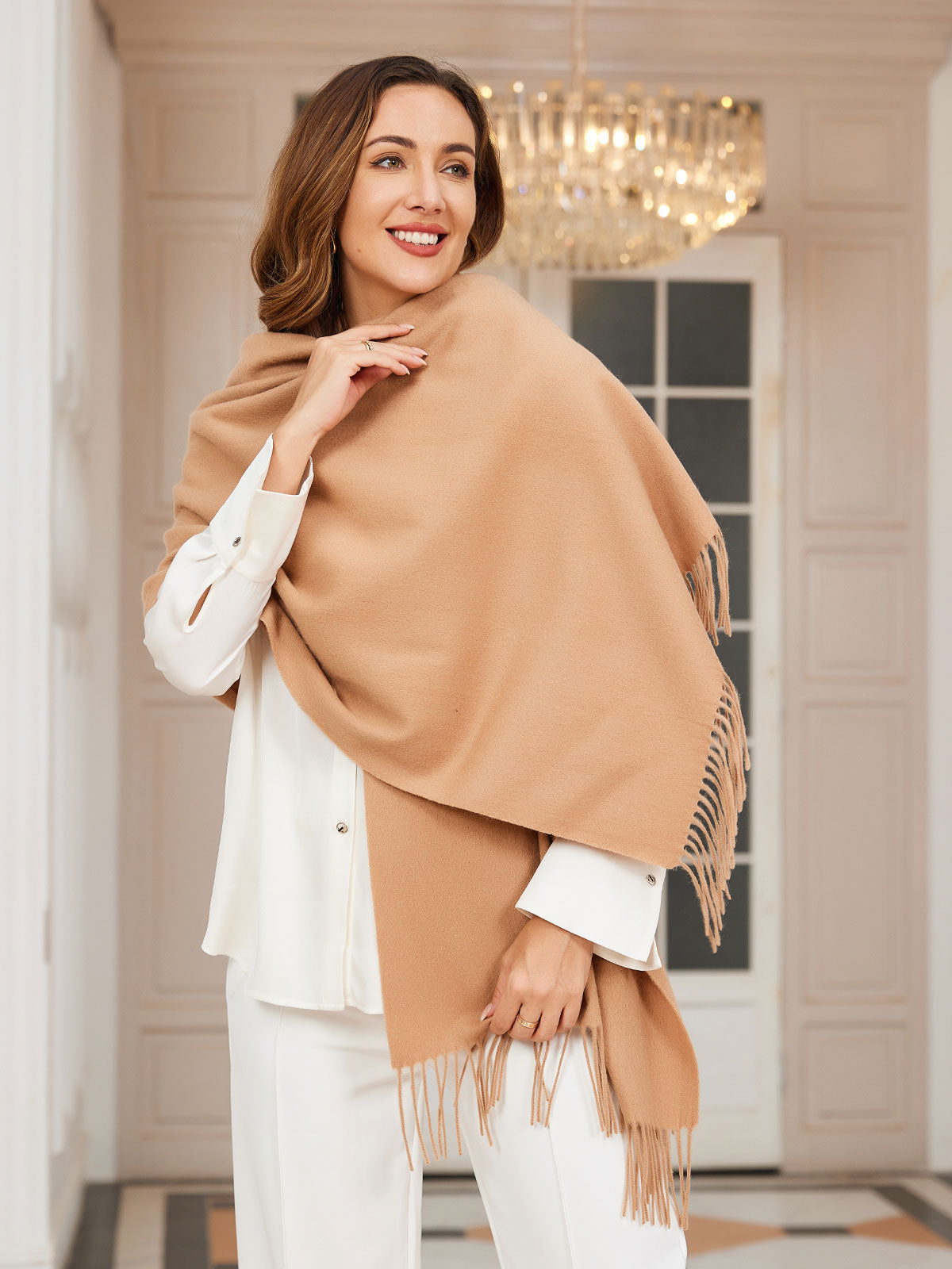 [Marrón Claro] SilkSilky-ES Lana Scarf 001