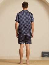 [Cadena Azul Marino] SilkSilky-ES Short Sleeve Lapel Collar Pijamas de hombre 002