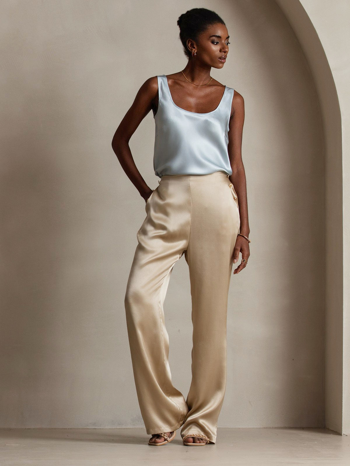 [Champán] SilkSilky-ES 19Momme Seda Womens Pants 011