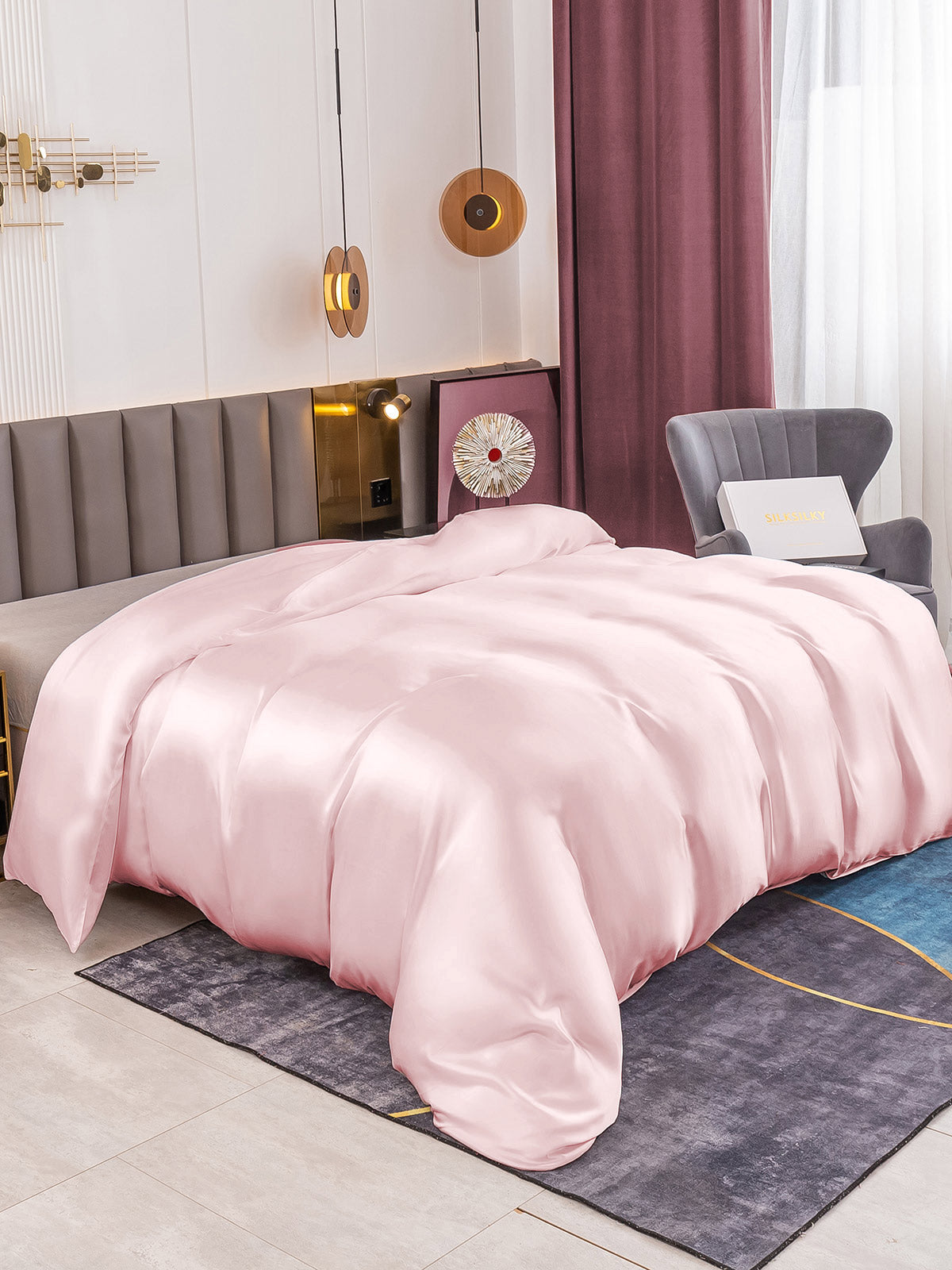 SilkSilky ES 19Momme Seda Pura Duvet Cover Rosa 001