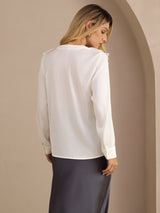 [Blanco] SilkSilky-ES Long Sleeve Deep V Neck Blusas 002