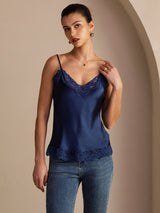 [Azul Oscuro] SilkSilky-ES V Neck Top de tirantes 004