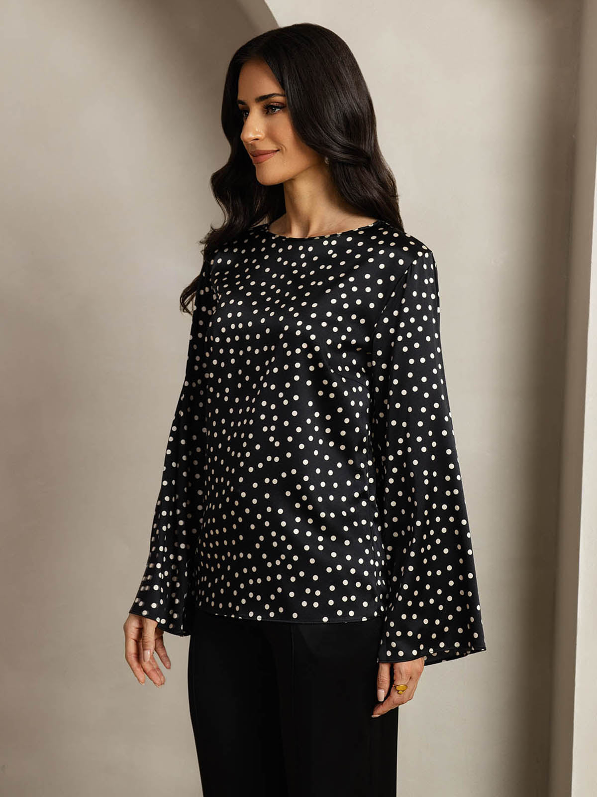 [Lunares] SilkSilky-ES 19Momme Seda Womens T-Shirt 004