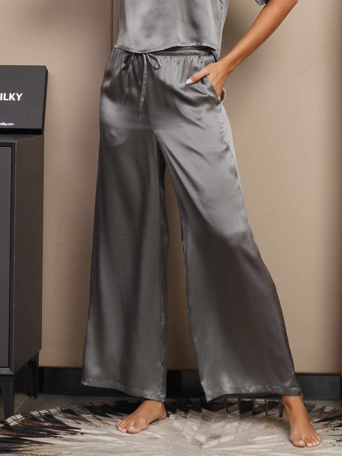 [Gris Oscuro] SilkSilky-ES Seda Pura Womens Pants 001