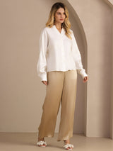 [Blanco] SilkSilky-ES Long Sleeve Blusas 006