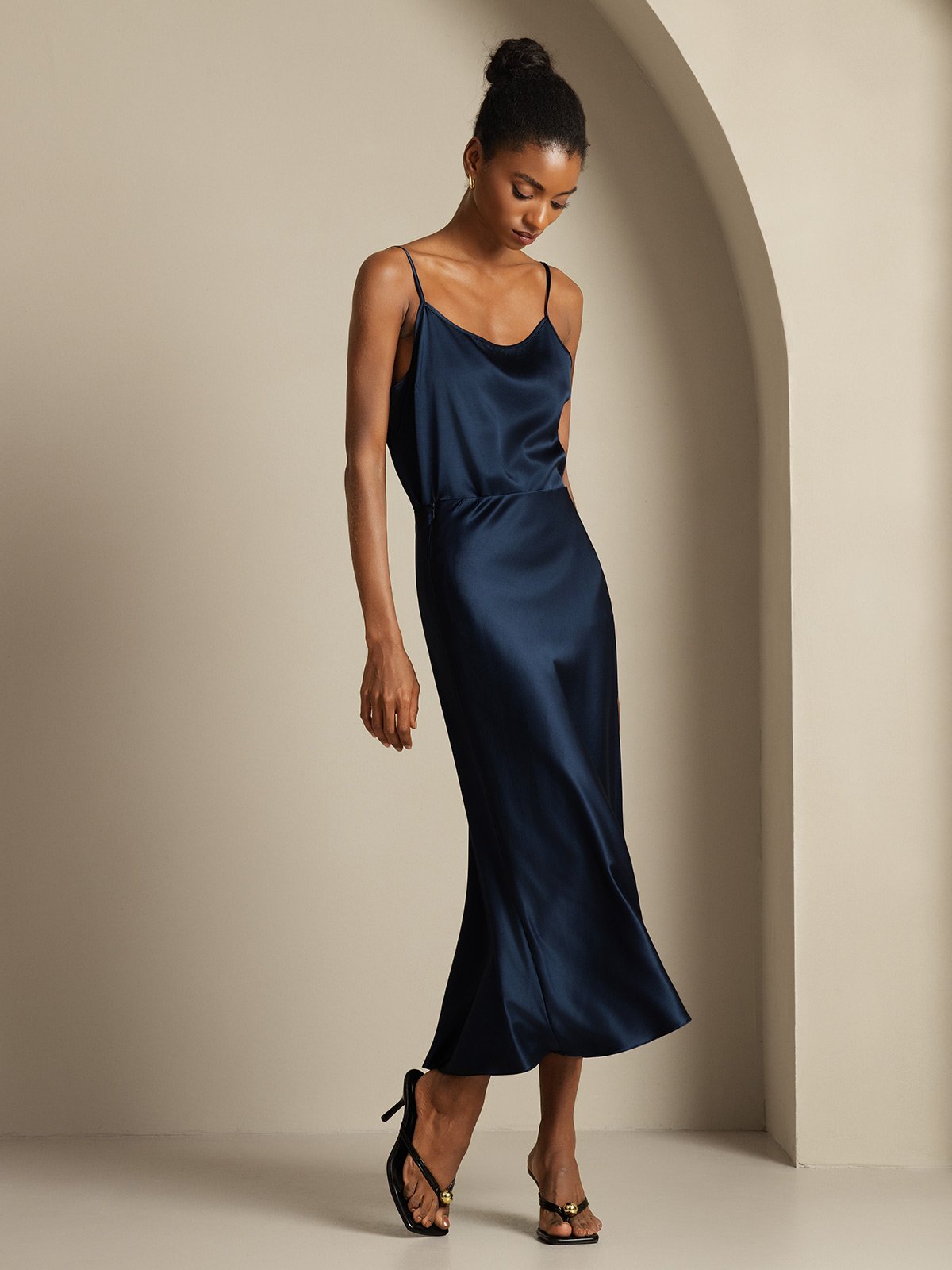 [Azul Oscuro] SilkSilky-ES 19Momme Seda Pura Womens Outfit Sets 001,