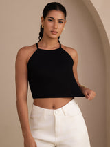 [Negro] SilkSilky-ES Sleeveless Crew Neck Top de tirantes 004