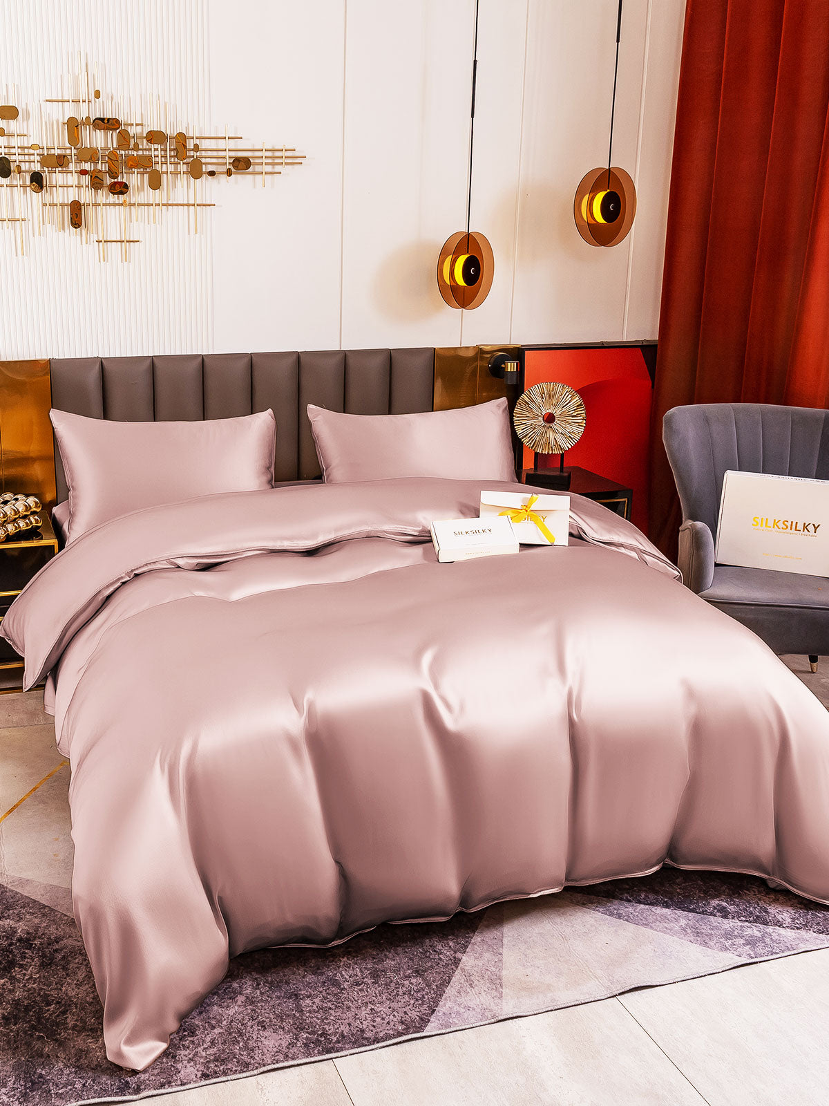 [Malva Pálido] SilkSilky-ES 19Momme Seda Pura Bedding Set 001
