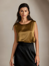 [Marrón] SilkSilky-ES Sleeveless Round Neck Top de tirantes 003