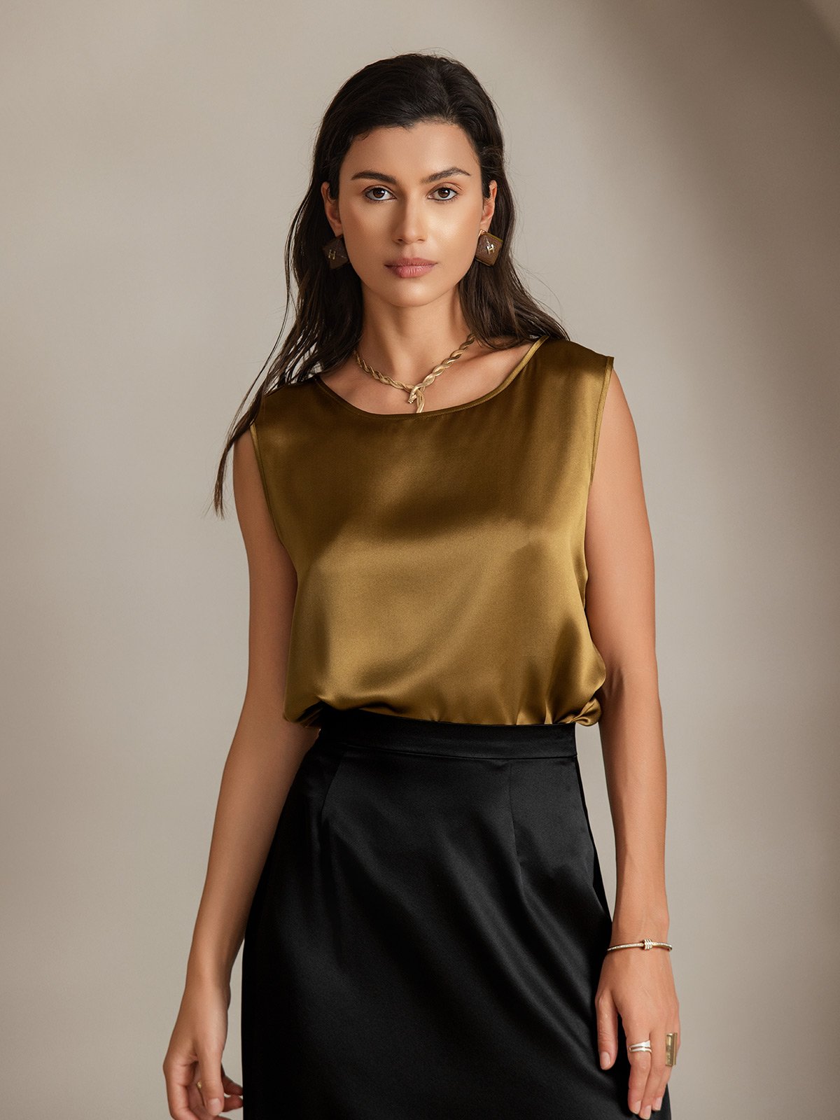 [Marrón] SilkSilky-ES 19Momme Seda Camisoles 003