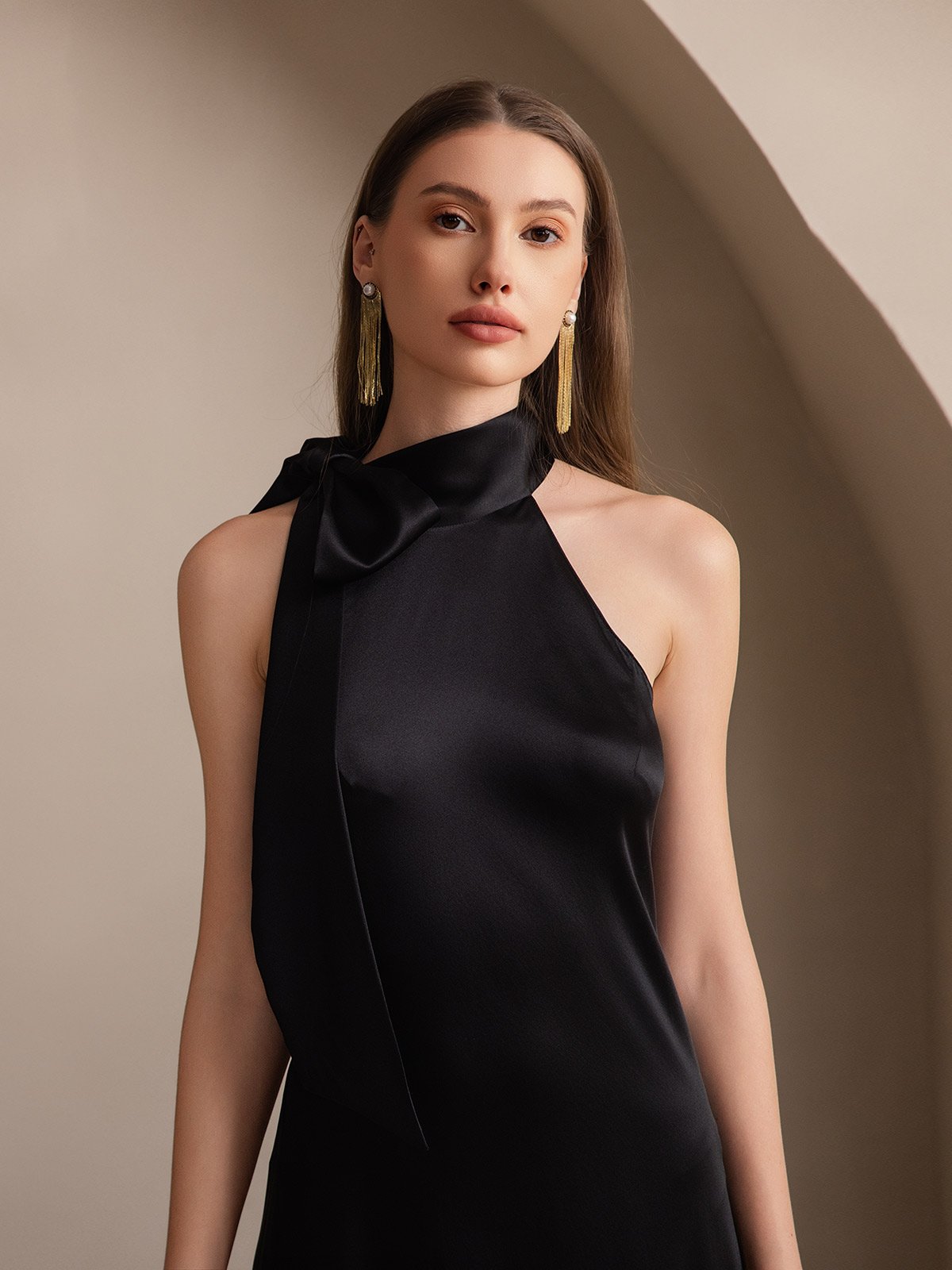 [Negro] SilkSilky-ES 19Momme Seda Sin mangas Corbata Vestido 003
