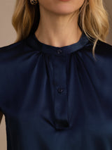 [Azul Oscuro] SilkSilky-ES Short Sleeve Blouse 005