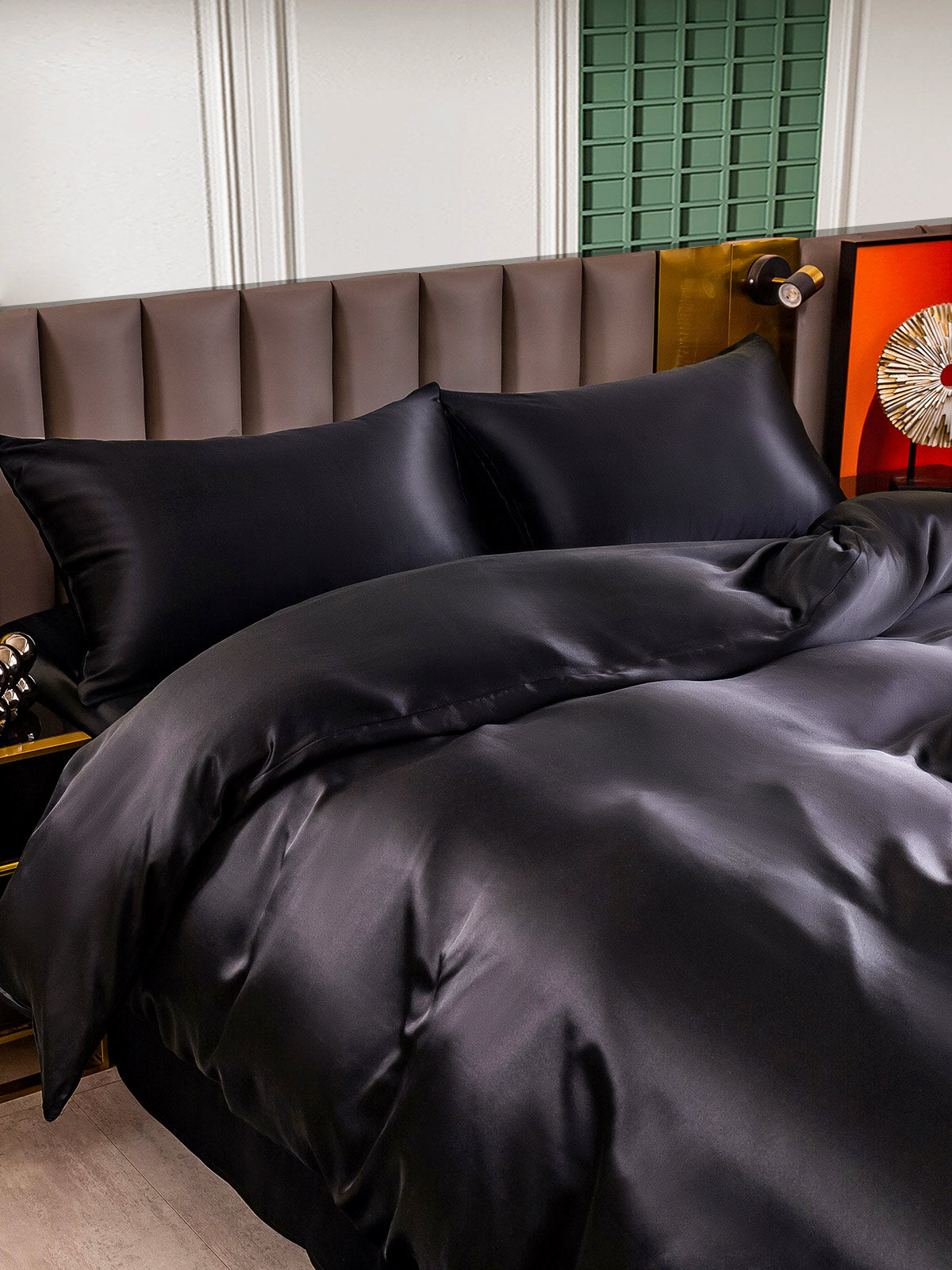[Negro] SilkSilky-ES 25Momme Seda Pura Bedding Set 004