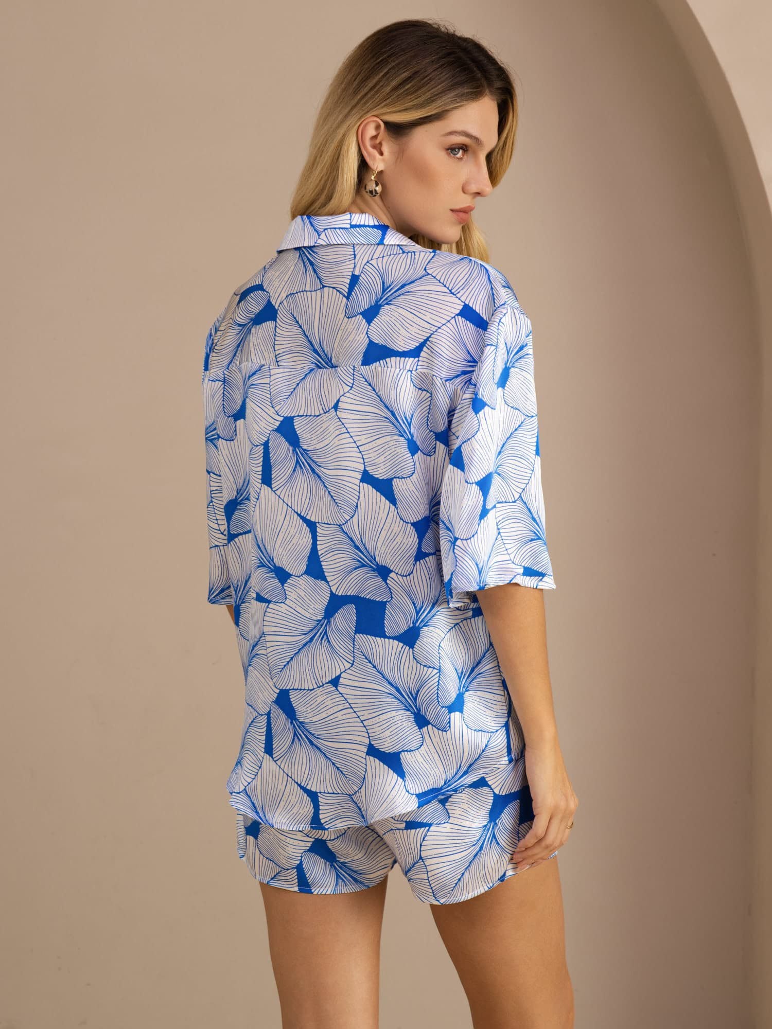[Hoja de Hielo] SilkSilky-ES Short Sleeve Notch Collar Pijamas de mujer 002