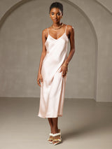 [Rosa] SilkSilky-ES Spaghetti Strap V Neck Vestido 004