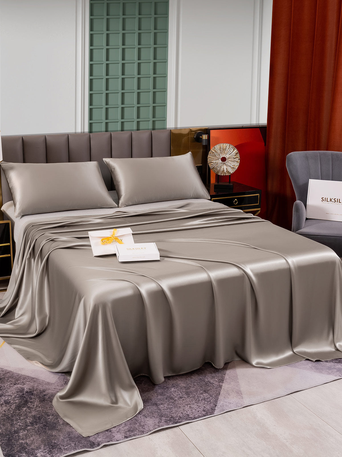[Gris] SilkSilky-ES 25Momme Seda Pura Bedding Set 003