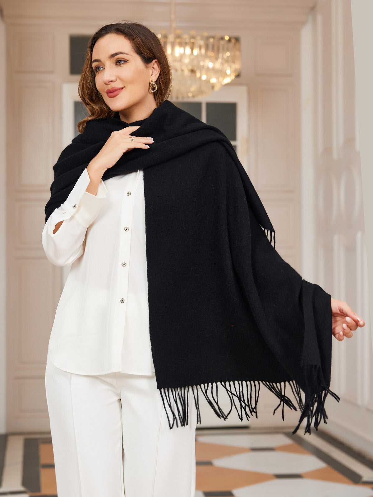 [Negro] SilkSilky-ES Lana Scarf 004