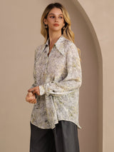 [Flor de Salvia] SilkSilky-ES Long Sleeve Lapel Collar Blusa 004