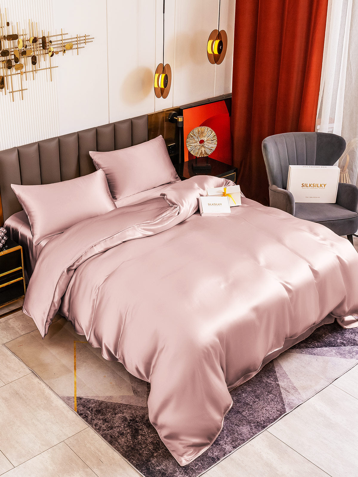 [Malva Pálido] SilkSilky-ES 19Momme Seda Pura Bedding Set 001