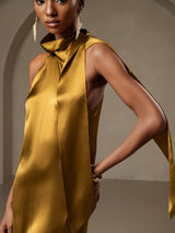 [Marrón] SilkSilky-ES Sleeveless Halter Vestido 003