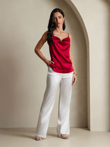 [Vino] SilkSilky-ES 19Momme Spalline Sottili Cuello Drapeado Top de tirantes 008
