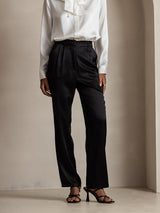 [Negro] SilkSilky-ES 19Momme Seda Womens Pants 001