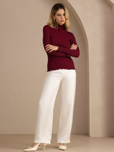 [Vino] SilkSilky-ES Long Sleeve Turtle Neck Camisetas de Mujer 007