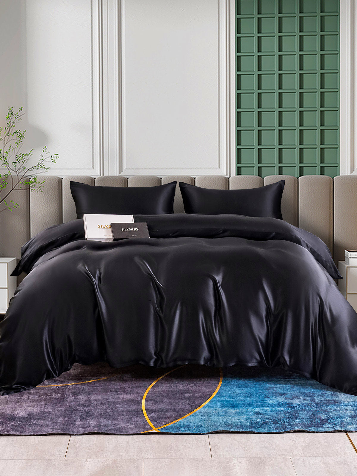 [Negro] SilkSilky-ES 25Momme Seda Pura Bedding Set 002
