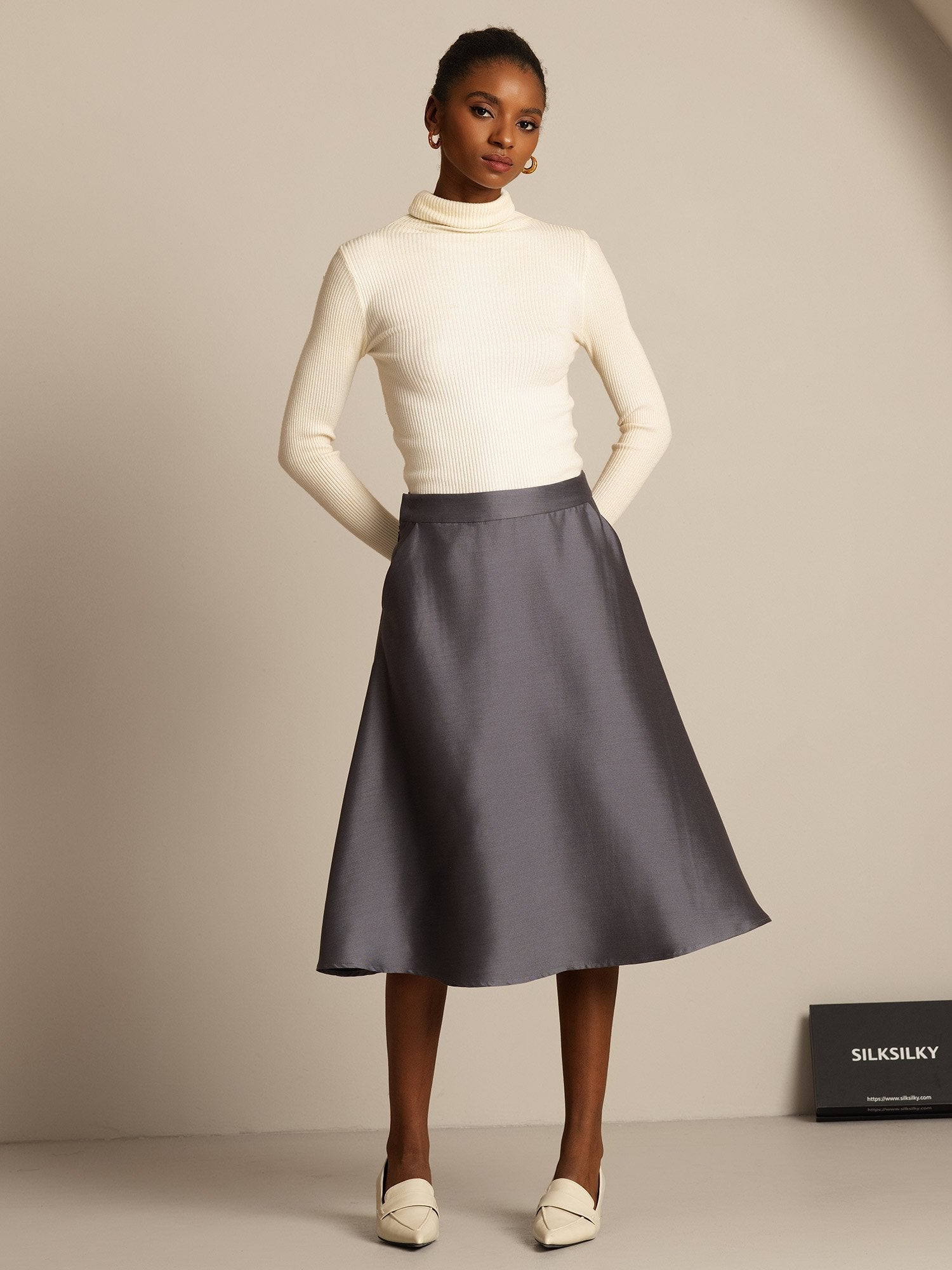 [Gris] SilkSilky-ES 32Momme Silk-Wool Blend Skirt 008,