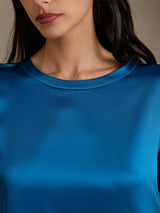 [Azul Real] SilkSilky-ES 3/4 Sleeve Round Neck Vestido 004