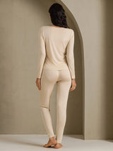 [Beige] SilkSilky-ES Long Sleeve V Neck Ropa Interior Larga Mujer 002
