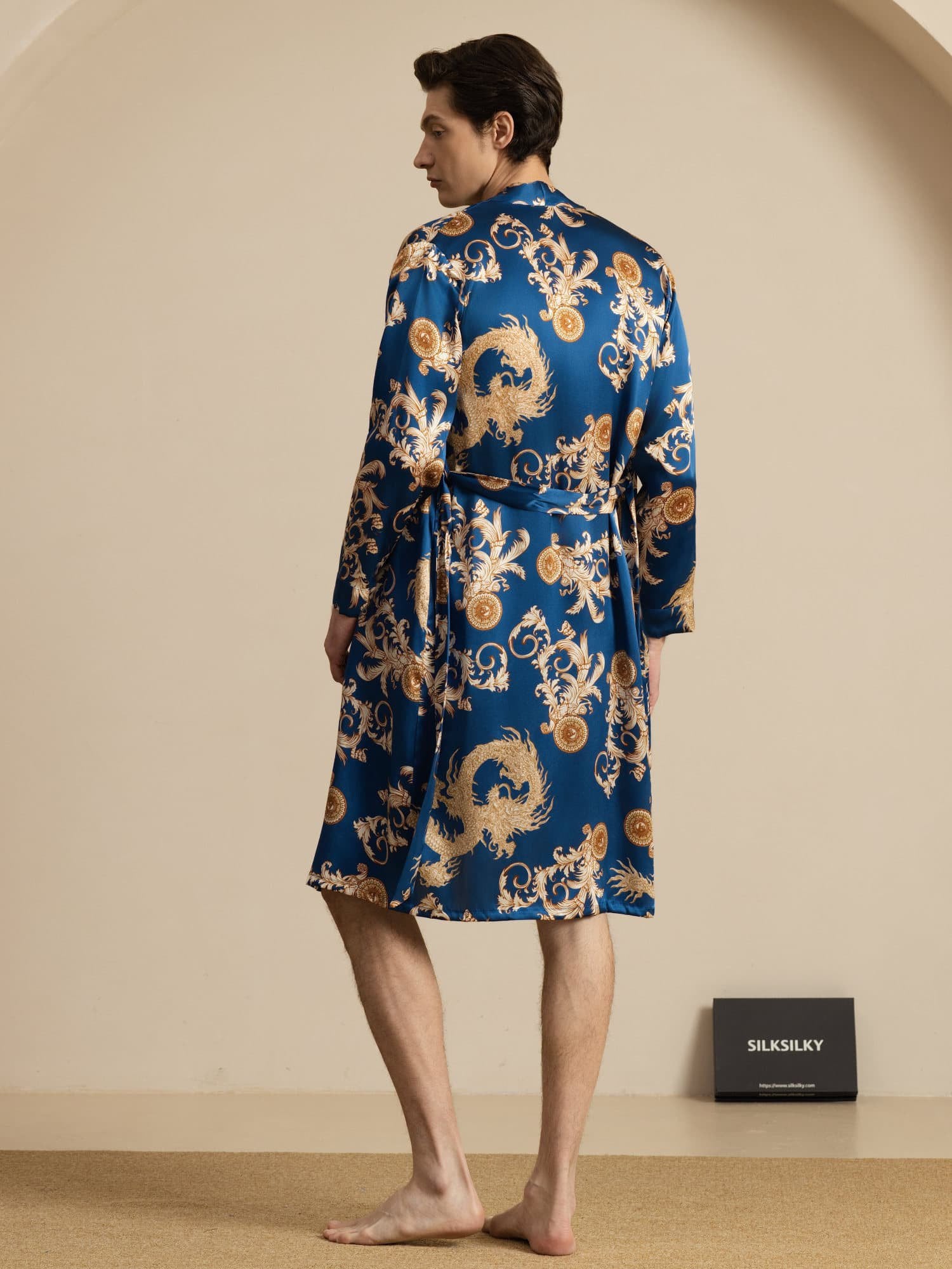 [Dragón Navy] SilkSilky-ES Long Sleeve Mens Robe 002