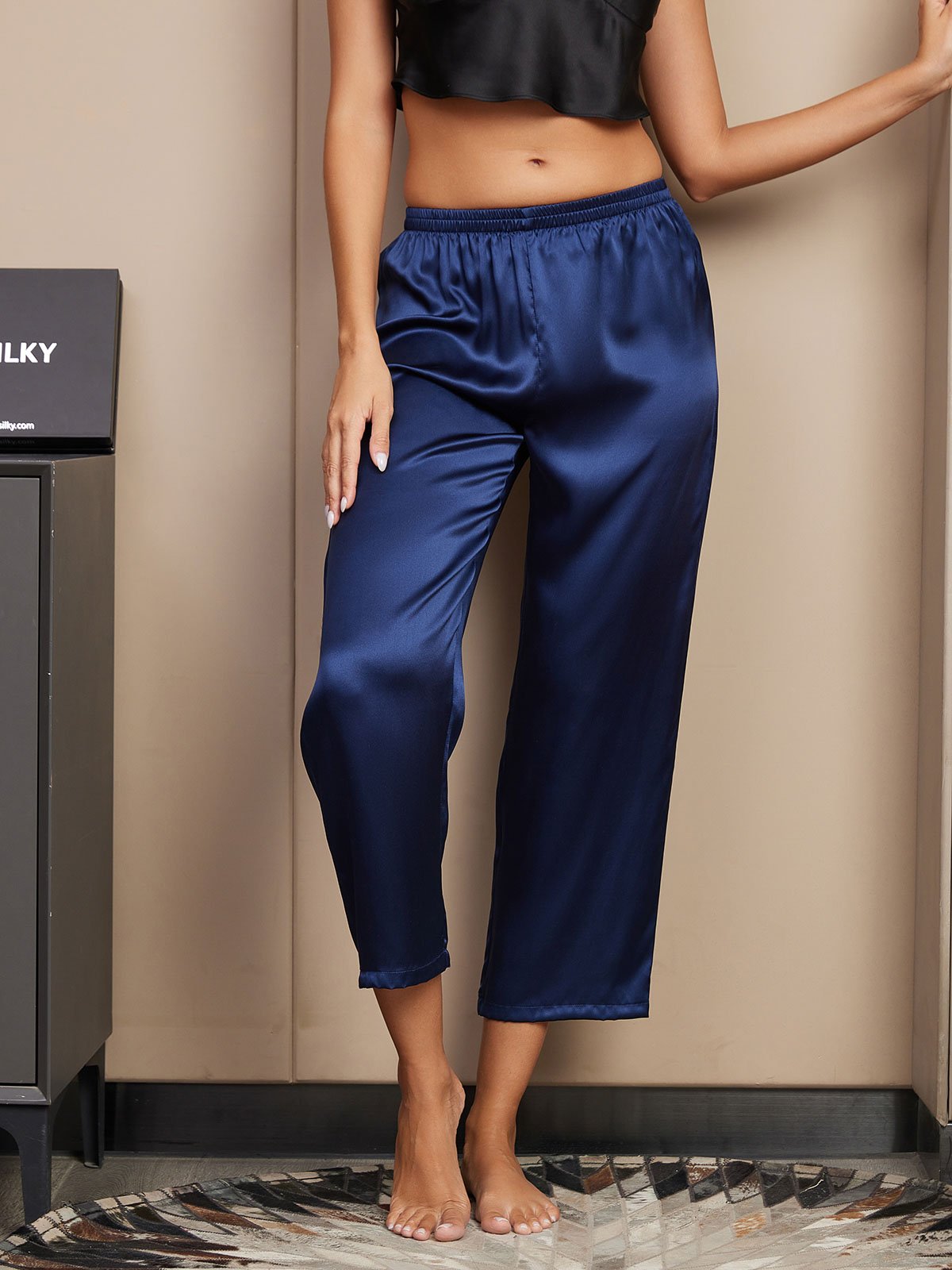 [Azul Oscuro] SilkSilky-ES Seda Pura Womens Sleep Bottoms 004
