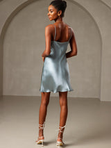 [Azul Grisáceo] SilkSilky-ES Spaghetti Strap Cowl Neck Vestido 002