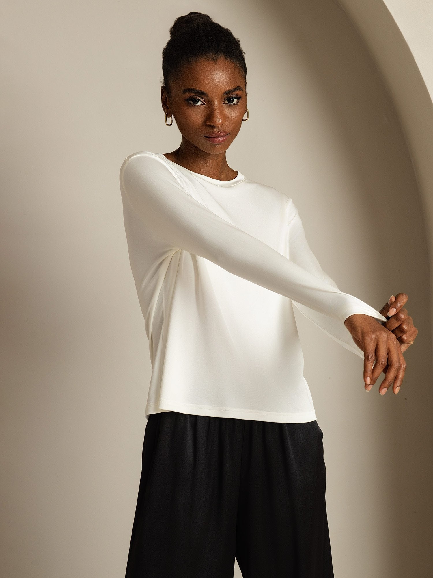 [Blanco] SilkSilky-ES Seda Pura Womens T-Shirt 007