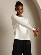 [Blanco] SilkSilky-ES Long Sleeve Crew Neck Camisetas de Mujer 007