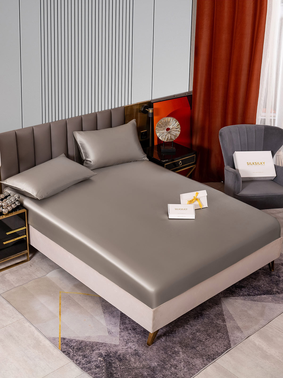 [Gris] SilkSilky-ES 22Momme Seda Pura Bedding Set 002